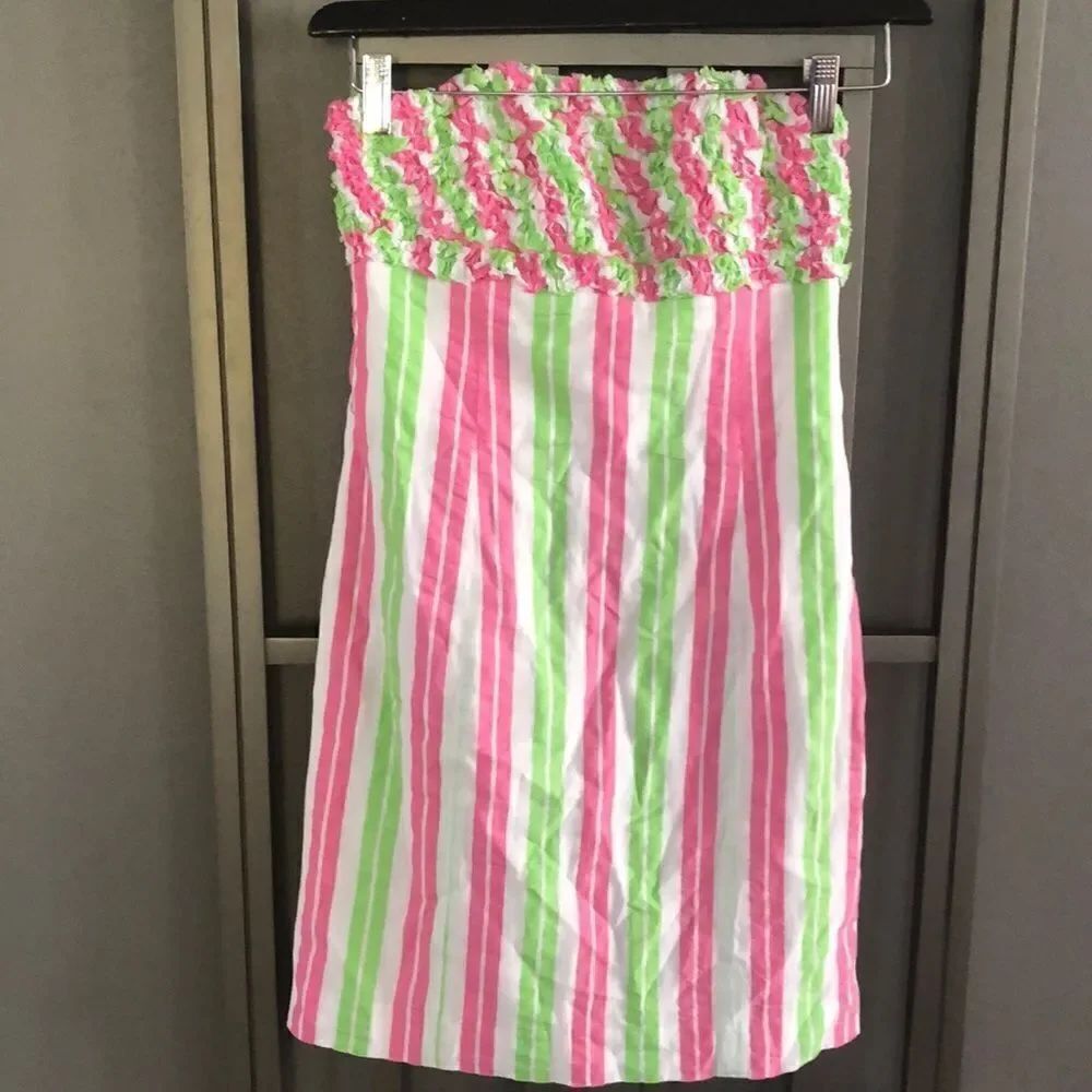 Lilly Pulitzer White pink green strapless dress size 2.